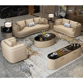 Modern rajz szoba bútor legújabb luxus nappaliban bőr én alakú kanapé szett 1+2+3 személyes