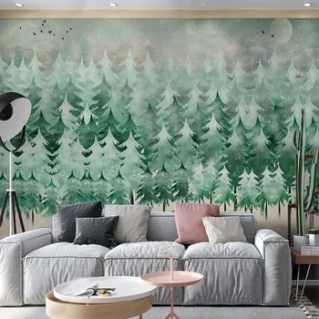 A Modern Skandináv Zöld Erdőben Elk Luxus Falfestmények Nappali, Hálószoba Háttér Fal Ruhával Környezetbarát Vízálló Dekor Tapéta