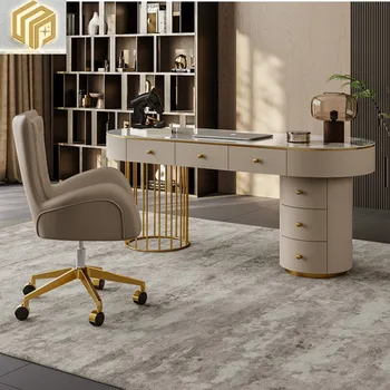 Olasz minimalista tervező, nappali, dolgozószoba íróasztal, világos luxus, modern rock testület, otthoni használatra, tömör fa számítógép asztal, iroda