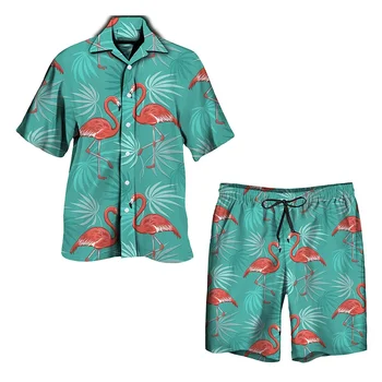 Flamingo Nyomtatás Férfi Öltöny 3D nyomtatás Póló, Beach Nadrág Túlméretezett luxus 2db meghatározott Nyaralás Hawaii Streetwear Divat, Férfi Öltönyök