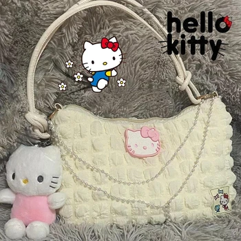 Aranyos Hello Kitty Női Kézitáska Aranyos KT Macska Puha Plüss Csavargók Váll táska Szőrös Téli Divat Hónalj Táska Gyöngysor