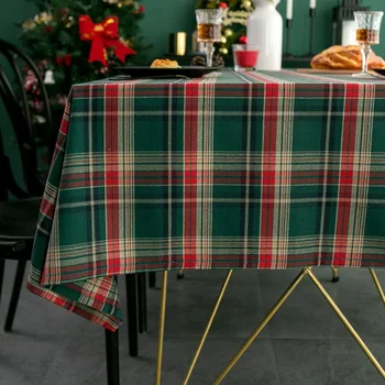 Karácsonyi Terítő Zöld Kockás Fotó Légkör Otthon Textil Új Év Téglalap Alakú Abrosz Asztalterítő