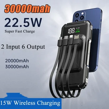 Power Bank 30000mAh 15W Gyors Vezeték nélküli Töltő 22.5 W QC PD 3.0 Gyors Töltés Kiegészítő Akkumulátor IPhone Huawei Xiaomi Powerbank