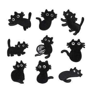 9 Fekete Macska Jelvény Foltok, Hímzett Kendővel Matrica Készlet DIY Projekt Tökéletes Sapkák Pólók Kabátok, Hátizsákok