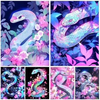 Gyémánt Festmény Álom Állatok Strasszos cseresznyevirág Kígyó Kép Teljes Gyémánt Hímzés Mozaik keresztszemes Készlet FF1132