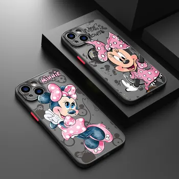 Rózsaszín Minnie Egér iPhone 15 14 13 12 11 Pro Max XS Max X XR 7 8 Plusz 6S 5S Matt Áttetsző Érdekesség Telefon Esetében