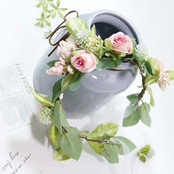 Mesterséges Selyem Rózsa Menyasszonyi Fejfedőt Esküvői Virágok, a Lányok Zöld Levelek Rózsa Korona, Koszorú, Esküvői haj kiegészítők