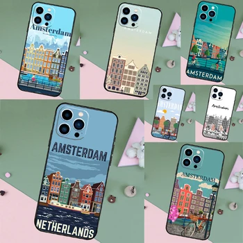 Amsterdam City Poszter Vissza tok iPhone 12 13 Pro Mini 11 14 15 Pro Max XS X XR SE 2020 2022 7 8 Plusz
