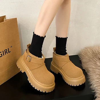 Platform Szőr Nő Meleg Cipő Lakások Boka Chelsea Boots 2024 Téli Tervező Új Csizma Rövid Plüss Séta Hó Mujer Zapatos