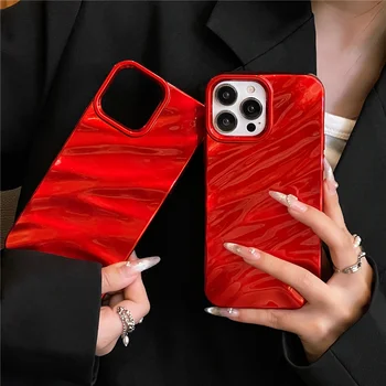 Burkolat 3D Vizet Fodroz a Vörös Redők Textúra Telefon tok iPhone 15 14 13 11 12 Pro Max Ütésálló Dirt Ellenálló Lágy TPU Borító