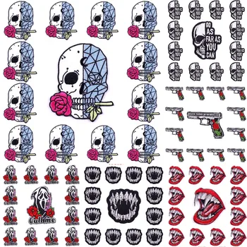 10db/sok Skull Rose Gun Javítás Punk Vas A Foltok Kaszás Jelvények DIY Hímzett Foltok A Ruházat Ruha Csíkos