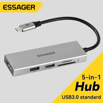 Essager 5 Az 1-ben USB-C Hub Többportos Adapter 4K HDMI USB 3.0 2.0 Hordozható USB-C Hub az IPad, Macbook Pro/Levegő Xiaomi Notebook