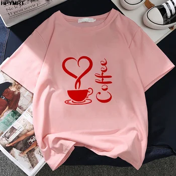 Tavasz, nyár Utca Alkalmi női ruha T-shirt Rövid Ujjú Felsők kávé szív alakú nyomatok kényelmes, csinos Női póló