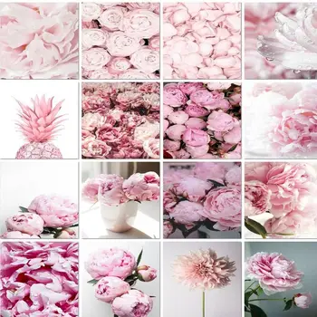 GATYZTORY Festménye Száma Rózsaszín Virág Készletek Felnőttek Számára Handpainted DIY Színezés Száma lakberendezés Rajz, Vászon