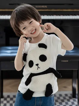 Aranyos Rajzfilm 3D-s Kis Panda póló Rövid Ujjú gyerek Fiúk, Lányok Baba Felső Nyár