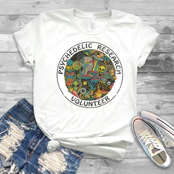 Az ilyen irányú Kutatás, Önkéntes T-shirt Sav Pszilocibin Utazás Szórakoztató Graphic Tee Hallucináció Idegen Nyomtatás Póló nők vicces tshirt