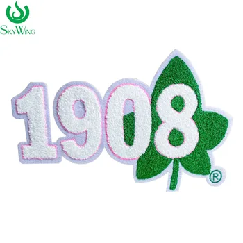 11 INCH-Fehér 1908-Ban A Borostyán Levél AKA Kollégista Rózsaszín, Zöld, Vas a Chenille Hímzett felvarró Kapucnis Pulóver