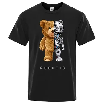 2024-es Nyári Új Férfi Nagyméretű Móka Mackó Robot T-shirt Rövid Ujjú Divat Alkalmi Viselet, 100% Pamut Ingyenes Szállítás