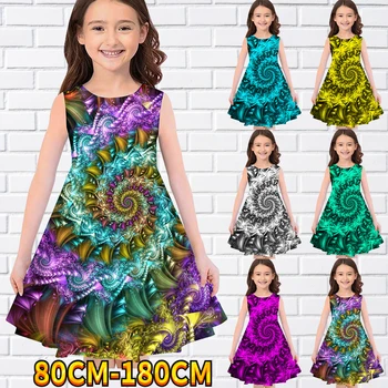 A gyerekek Kis Lány Ujjatlan Ruha Lányok Dress 3D-s Gyerekek virágmintás Napi Alkalmi Aranyos Édes Át Térd Ujjatlan Ruha 80-180CM