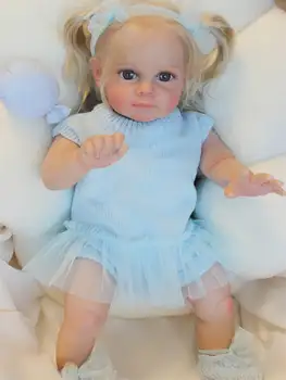 60 cm-es reborn baba puha ruhával test/reális baba/unisex/kék szemű/Karácsonyi ajándék lány