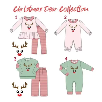 Karácsonyi Testvérek jelmezek fiúk lányok partedli gyerekek Hosszú ujjú ruhák Szarvas nyomtatás Tej selyem téli gyermekek boutique ruházat