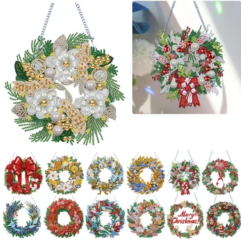 5D Gyémánt Festmény Karácsonyi Koszorú Cross Stitch Gyémánt Hímzés, Festés újévi Ajándék Falra Karácsonyi Dekoráció
