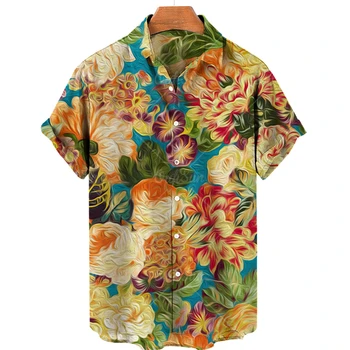 Hawaii férfi nagy pólót, Harajuku 3D virág nyomtatás póló, alkalmi, laza, retro, 2023 új strand férfi ruházat