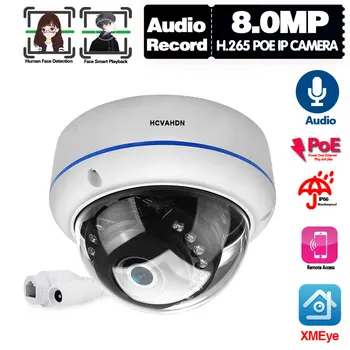 A 4K POE KAMERÁK Dome Kamera, Kültéri arcfelismerő Biztonsági Kamera 8 MEGAPIXELES Wateproof XMEYE Videó Megfigyelő IP Cam P2P Audio H. 265