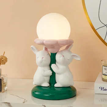 Esküvői Ajándék Fény Luxus Aranyos rabbit lámpa Gyanta Művészeti Lámpák Hercegnő Dekoráció lányok ágyas szoba Északi fény kawaii asztali lámpa