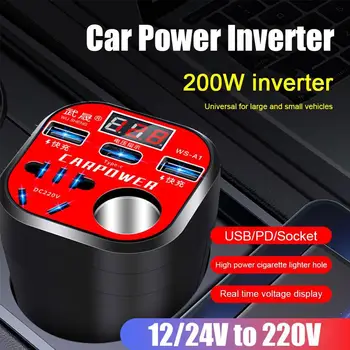 Univerzális Autó Power Inverter Szerelt Kupa Típusú Inverter Átalakító Gyors Töltő Gépkocsi Inverter 12/24V, Hogy 220V LED Kijelző