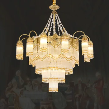 A francia Luxus Villa Nappali Kristály Réz Arany Nagy Csillár Európai LOFT Duplex Kupola Réz Grand függesztett Lámpák