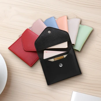 1DB egyszerű ultra-vékony egyszínű női kártya-tartó, többszörös kártya slot alkalmi alkalmas mesterséges bőr hitelkártya