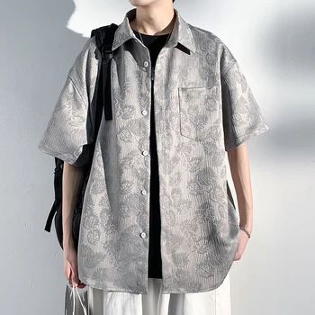 Plus Size 5XL-M koreai Divat Streetwear Nyomtatott Póló Férfi Rövid Ujjú Férfi Ruházat Nyári Gombot-fel Alkalmi Ingek, Felsők