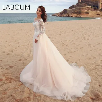 LaBoum Beach Esküvői Ruha Női 2023 Csipke Appliqués O-nyak A-vonalú Tüll Elegáns Menyasszony Ruhák vestido de noiva köntöst, de mariée