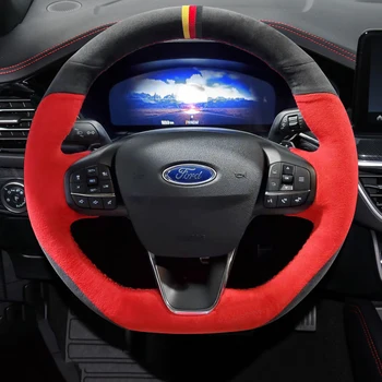 Autó Kormánykerék-Fedezze Zsinór Velúr Bőr Ford Focus Fiesta 4 Tourneo 2017-2020 Kormány Borítója Wrap Autó Tartozékok