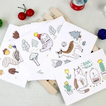 5PACK/SOK Új Vintage 3D-s rajzfilm Állati sorozat Üdvözlő kártya szett színes boríték születésnapi kártyákat könyvjelző kiskereskedelmi