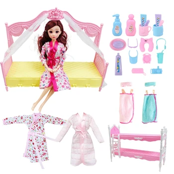 Aranyos Hercegnő Ágy Fürdőköpeny Bathtowel, valamint 21pcs Tartozékok Barbie Babák ruhában 30 cm-es Baba Lány Ajándék Gyerek Játék