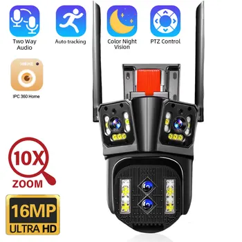 10X Zoom Kettős lencse Wifi PTZ IP Kamera Auto Tracking 4K Színes Kültéri éjjellátó Vezeték nélküli Biztonsági Kamera 16MP P2P