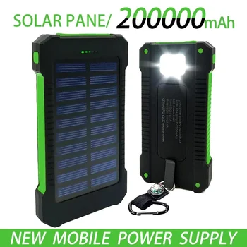Ingyenes Shipping200000mAh Top Solar Power Bank Vízálló Sürgősségi Töltő Külső Akkumulátor Powerbank a MI IPhone LED SOS Fény